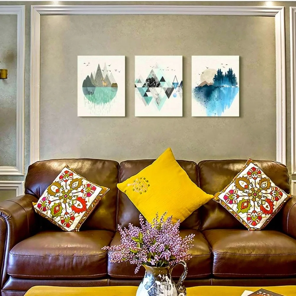 NEW Abstract Geometry Mountain Wall Artworks, 3 Panels, 12x16 inch, 3 Piece Set. - Picture 9 of 11